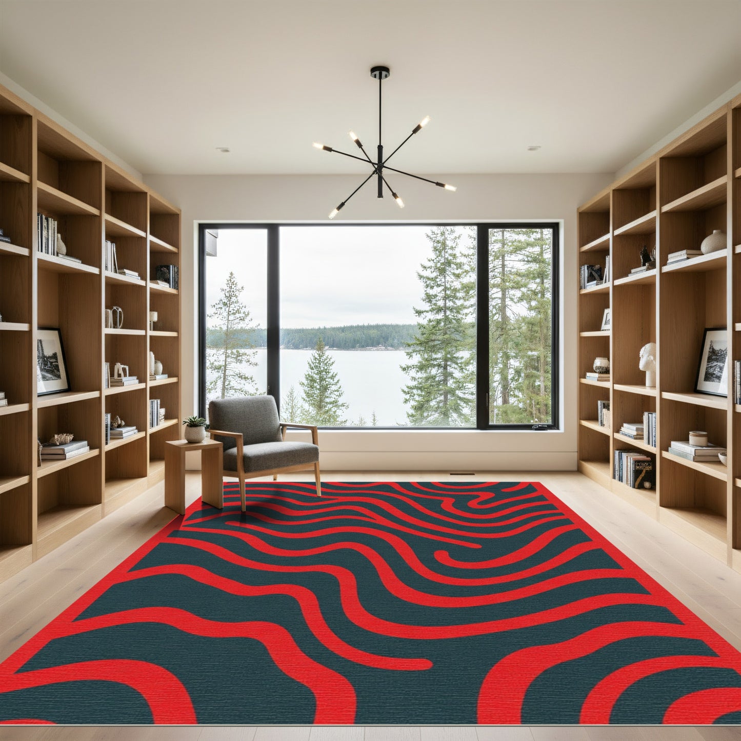 Bold Crimson Abstract Waves Rug
