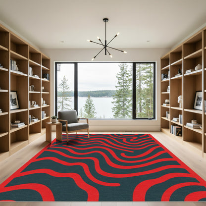 Bold Crimson Abstract Waves Rug