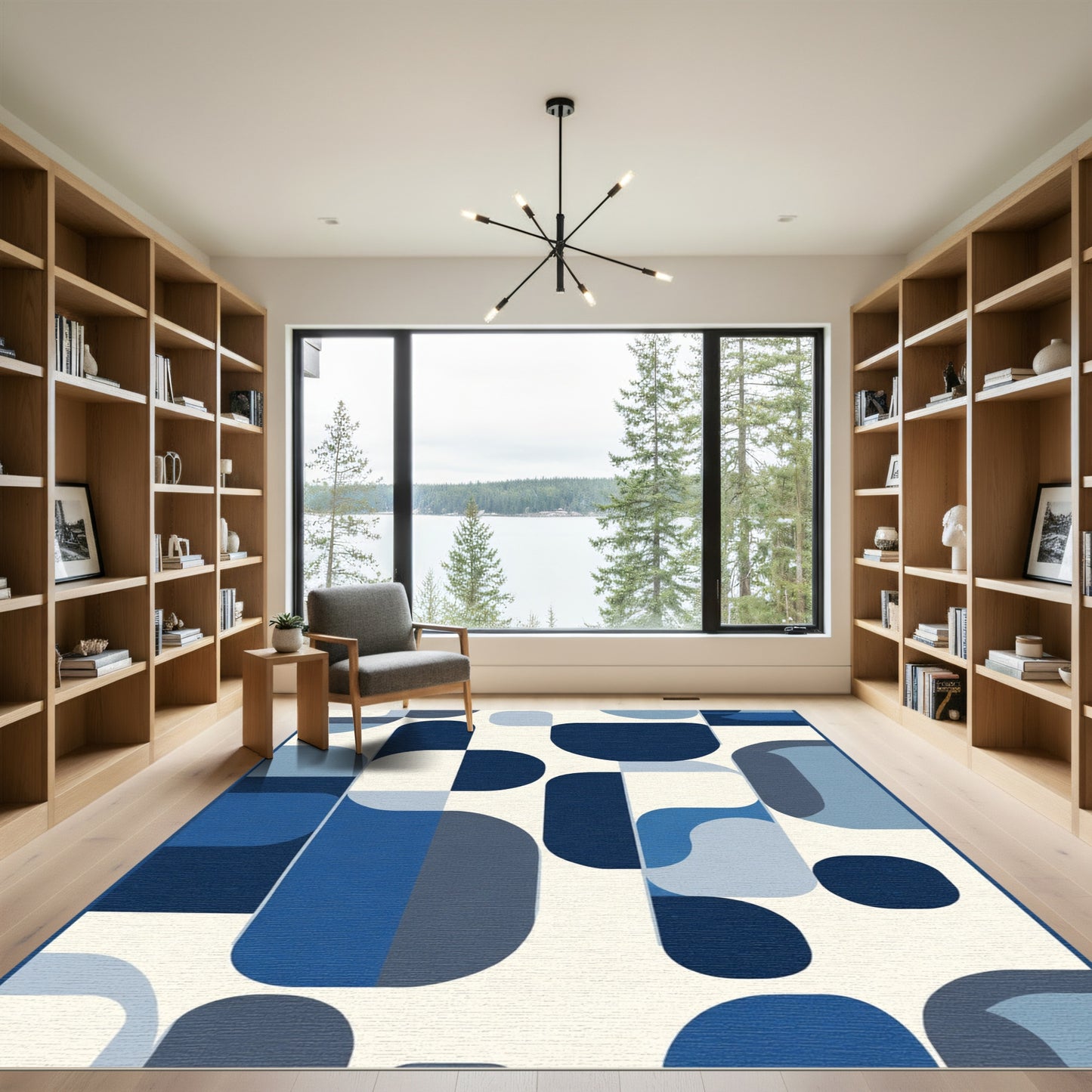 Modern Indigo Rounded Rectangle Cascade Rug