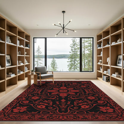 Rich Red Vintage Floral Medallion Rug