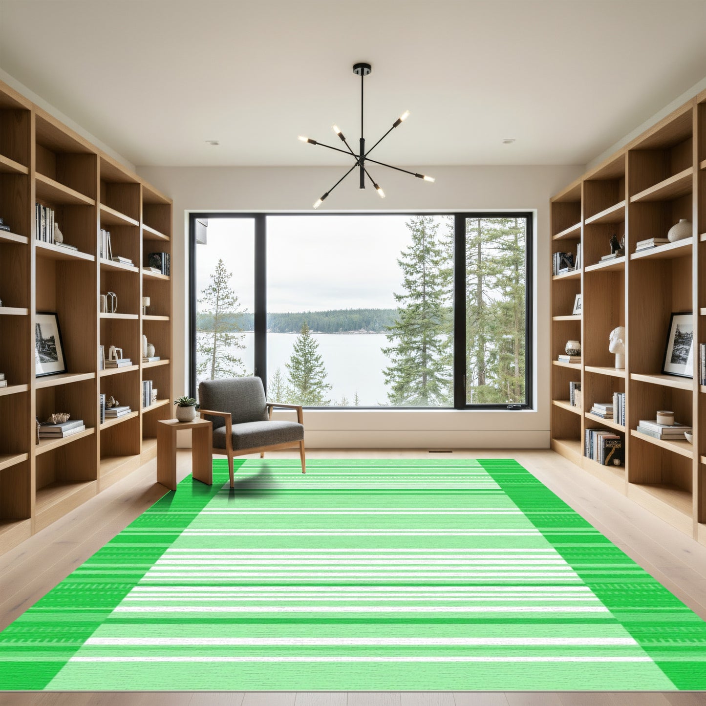 Green Horizontal Stripe Textured Rug