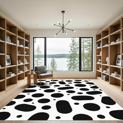 Black White Spot Scatter Oval Rug