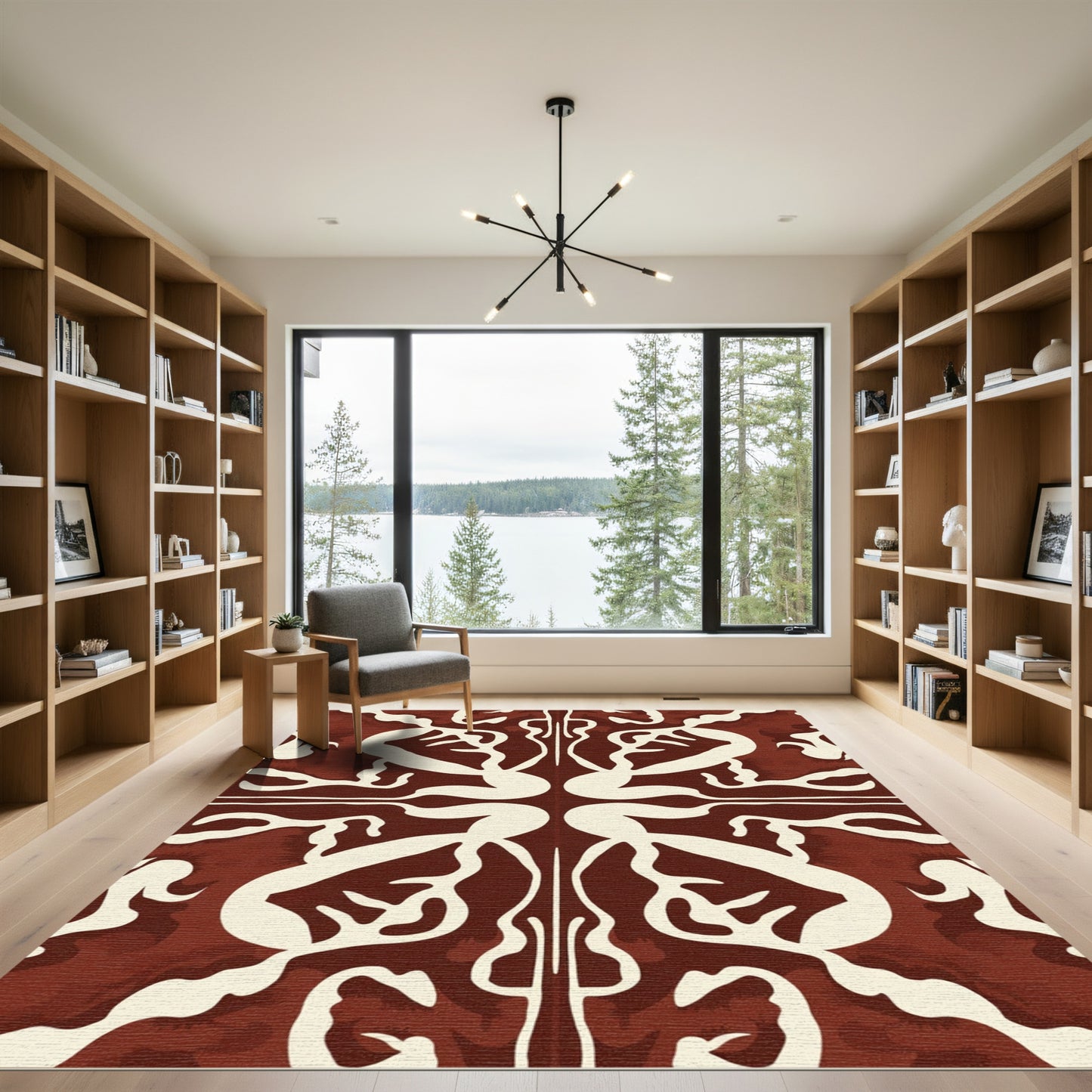 Crimson Ivory Abstract Organic Swirl Rug