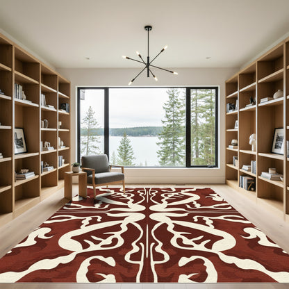 Crimson Ivory Abstract Organic Swirl Rug