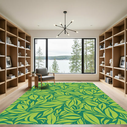 Vibrant Lime Green Leafy Embrace Rug