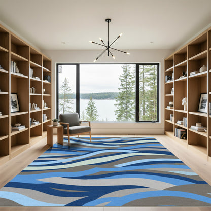 Oceanic Blue Abstract Wave Rug