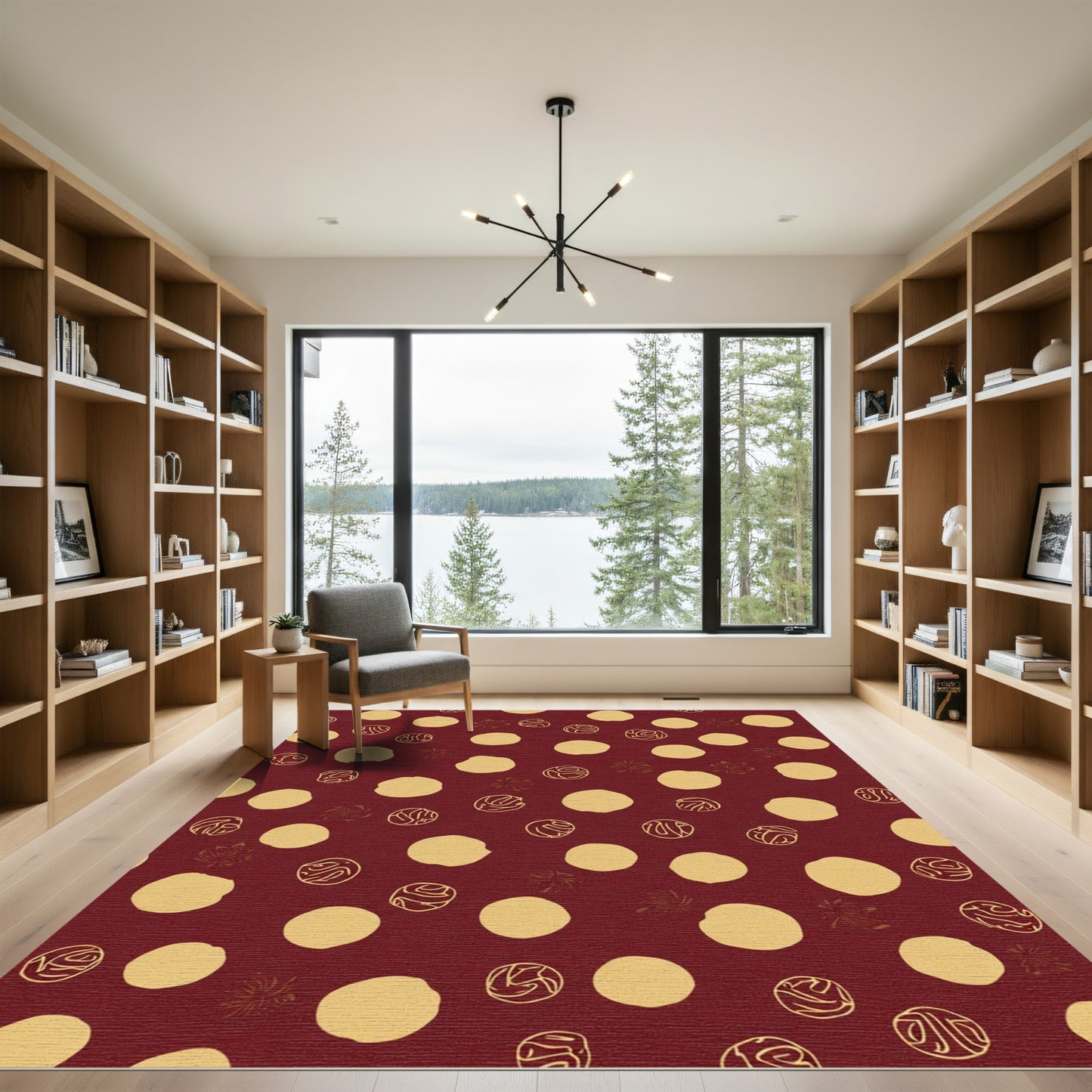 Crimson Gold Polka Dot Orbs Rug