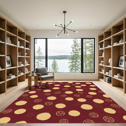 Crimson Gold Polka Dot Orbs Rug