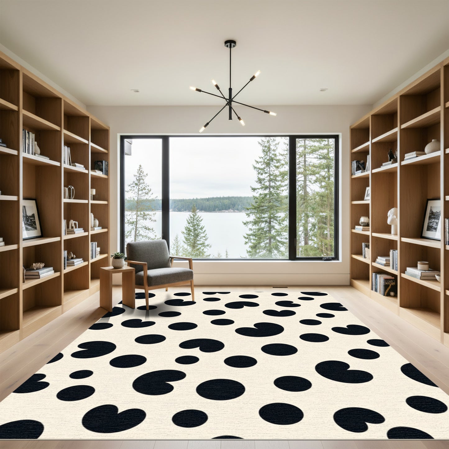 Cream Black Polka Heart Scattered Rug