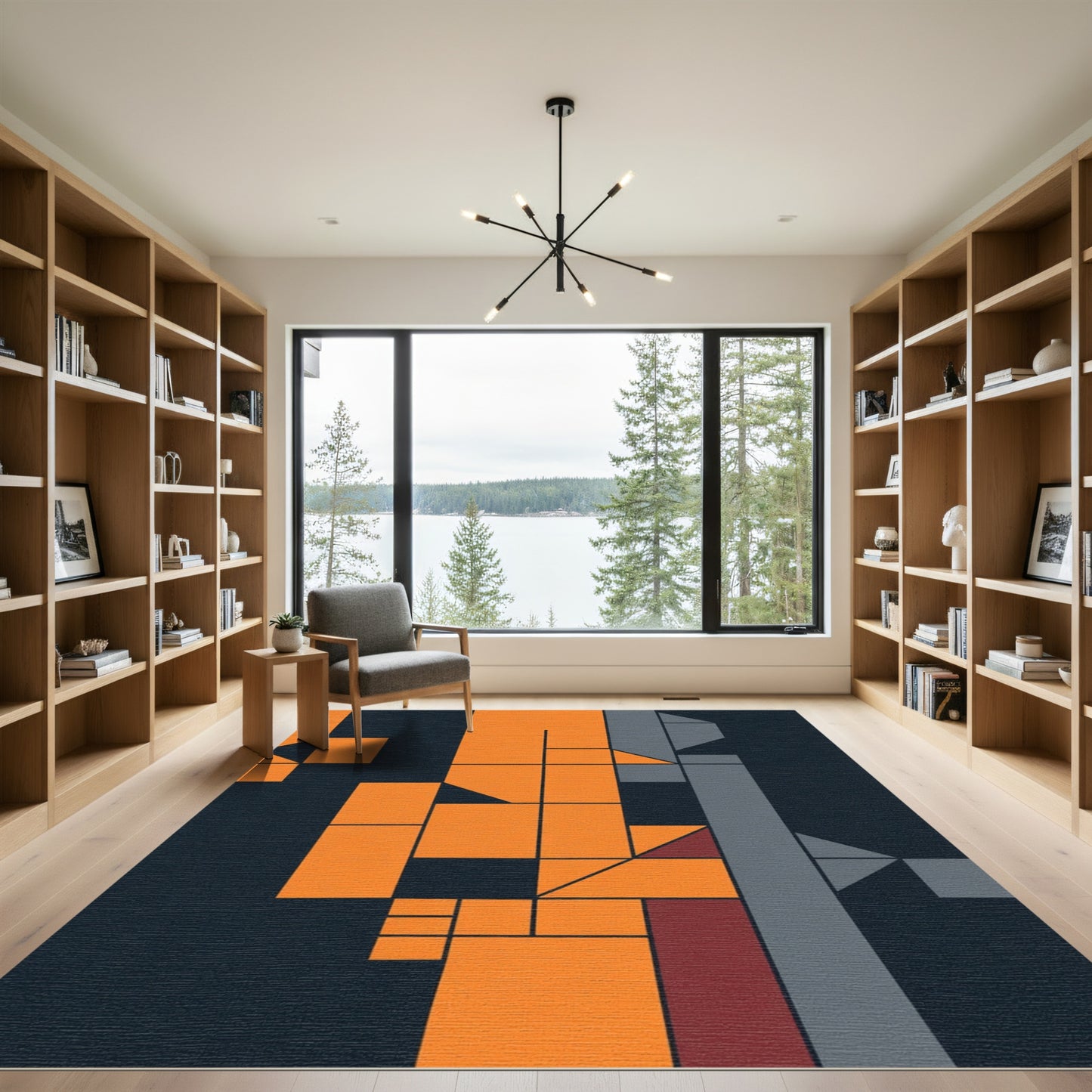 Modern Geometric Orange Gray Block Rug