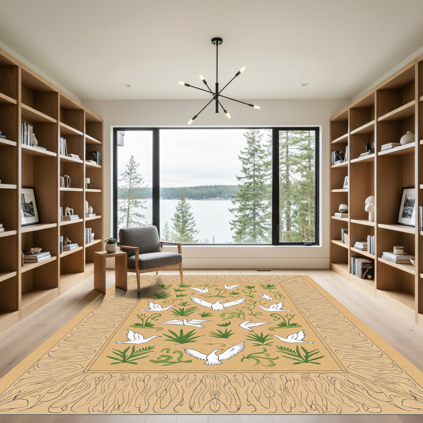 White Dove Green Foliage Border Rug