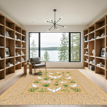 White Dove Green Foliage Border Rug