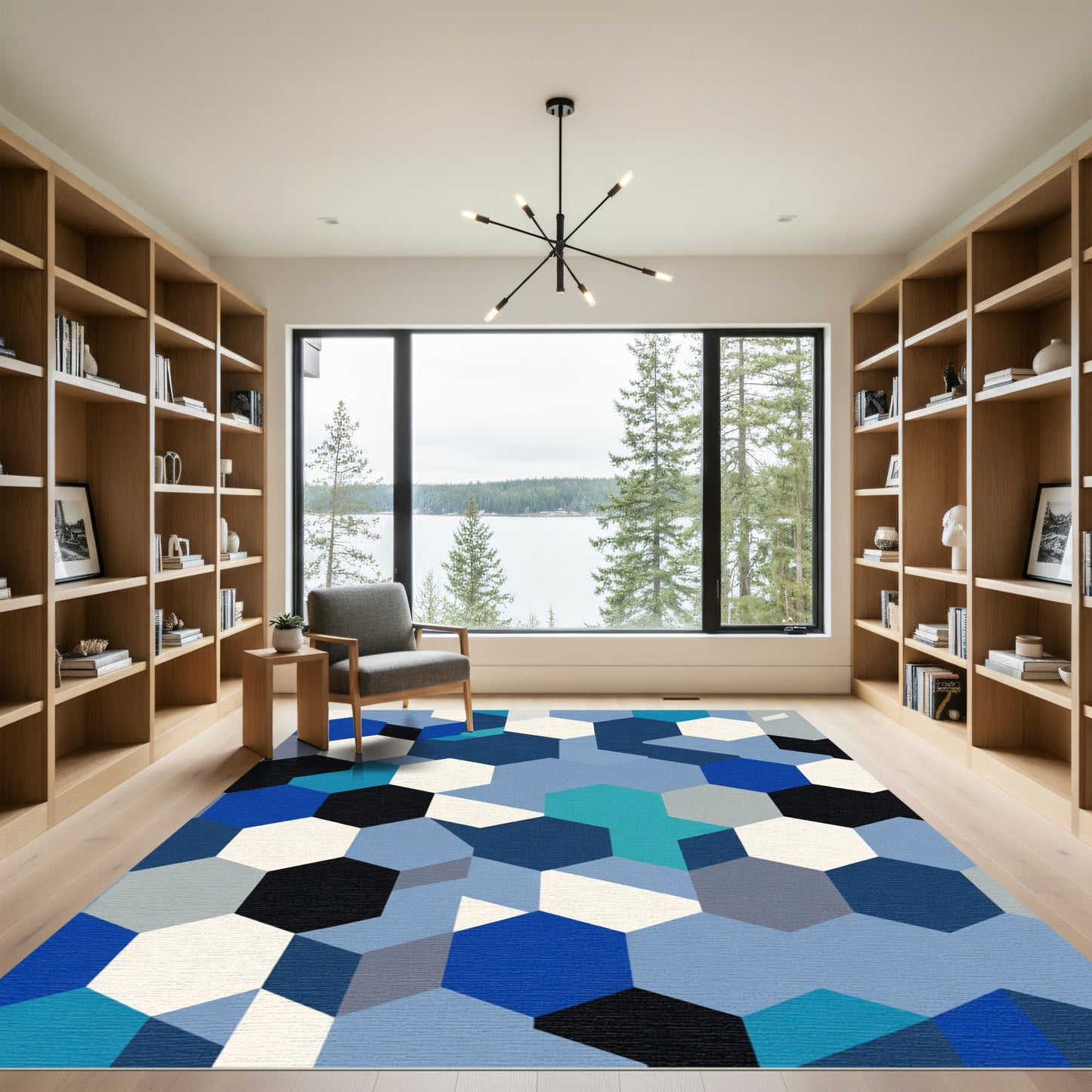 Navy Blue Hexagon Geometric Arrangement Rug