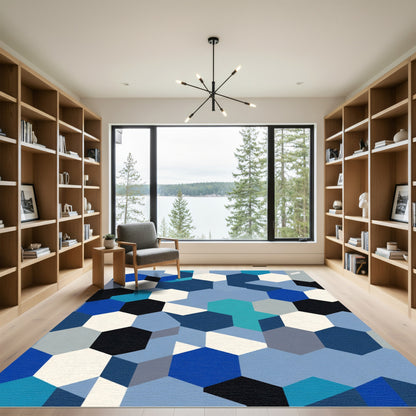 Navy Blue Hexagon Geometric Arrangement Rug