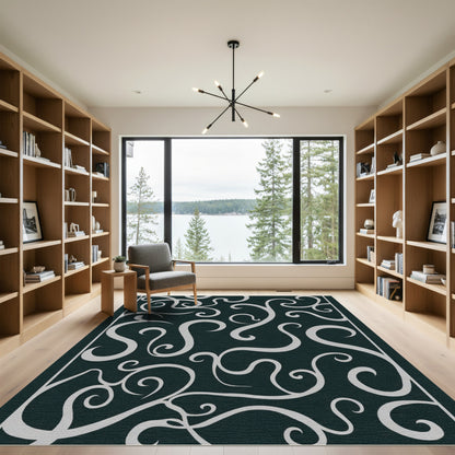 Dark Navy Light Swirl Vine Rug
