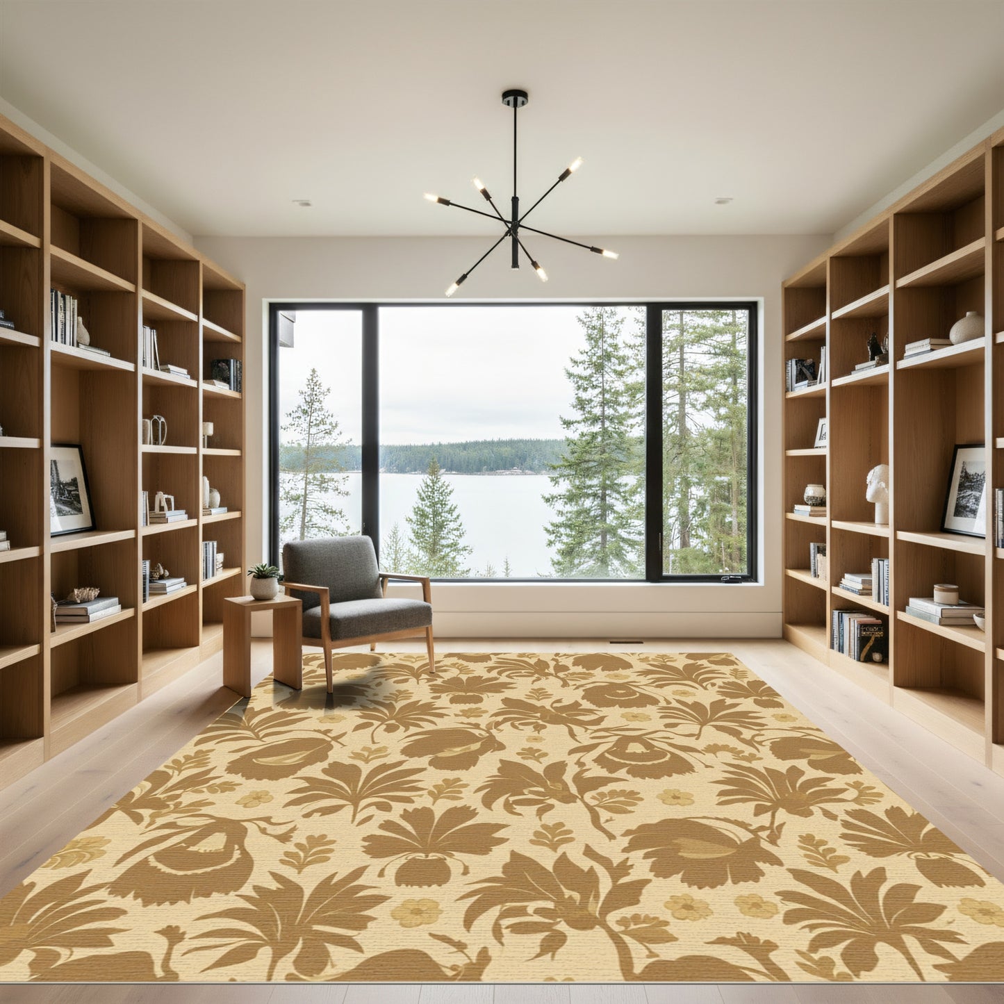 Earthy Brown Floral Silhouette Meadow Rug
