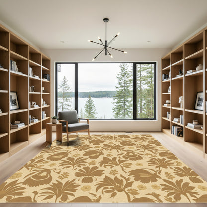 Earthy Brown Floral Silhouette Meadow Rug