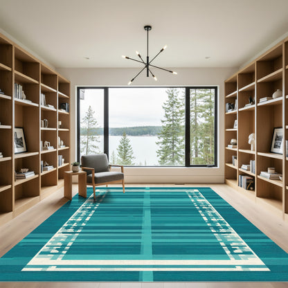 Aqua Blue Horizontal Stripe Rectangular Rug