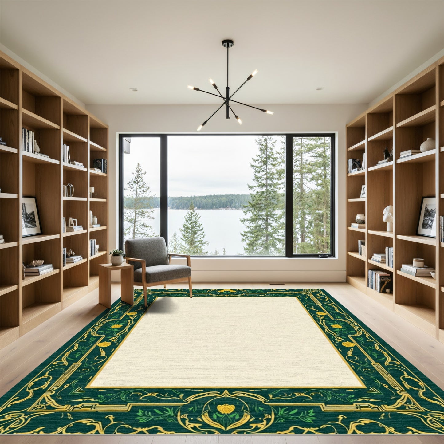 Emerald Gold Yellow Rose Border Rug