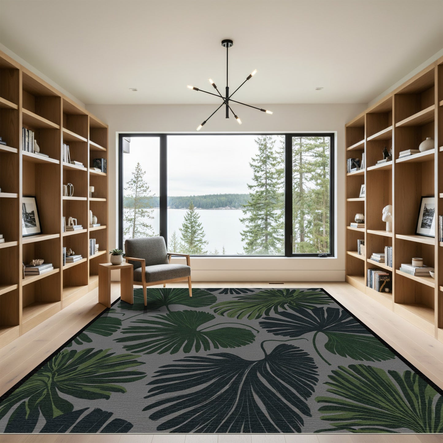 Deep Green Tropical Palm Leaf Rug