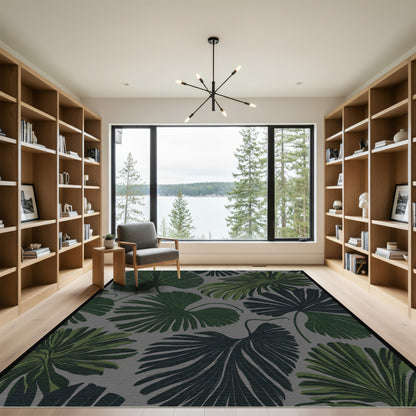 Deep Green Tropical Palm Leaf Rug