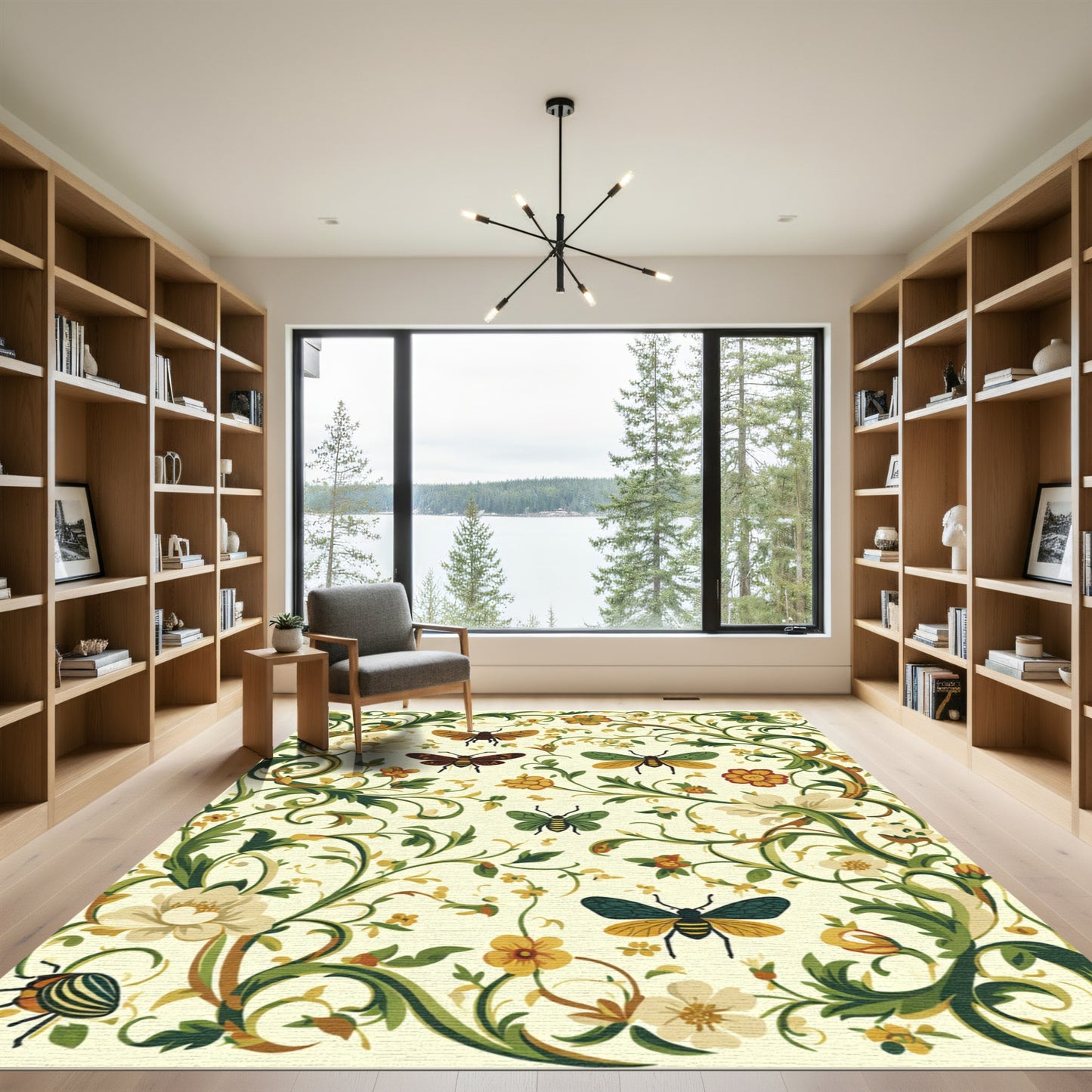 Whimsical Insects Floral Botanical Vines Rug