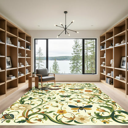 Whimsical Insects Floral Botanical Vines Rug