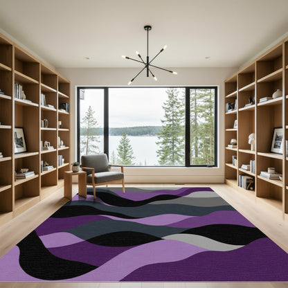 Abstract Purple and Gray Wave Rug