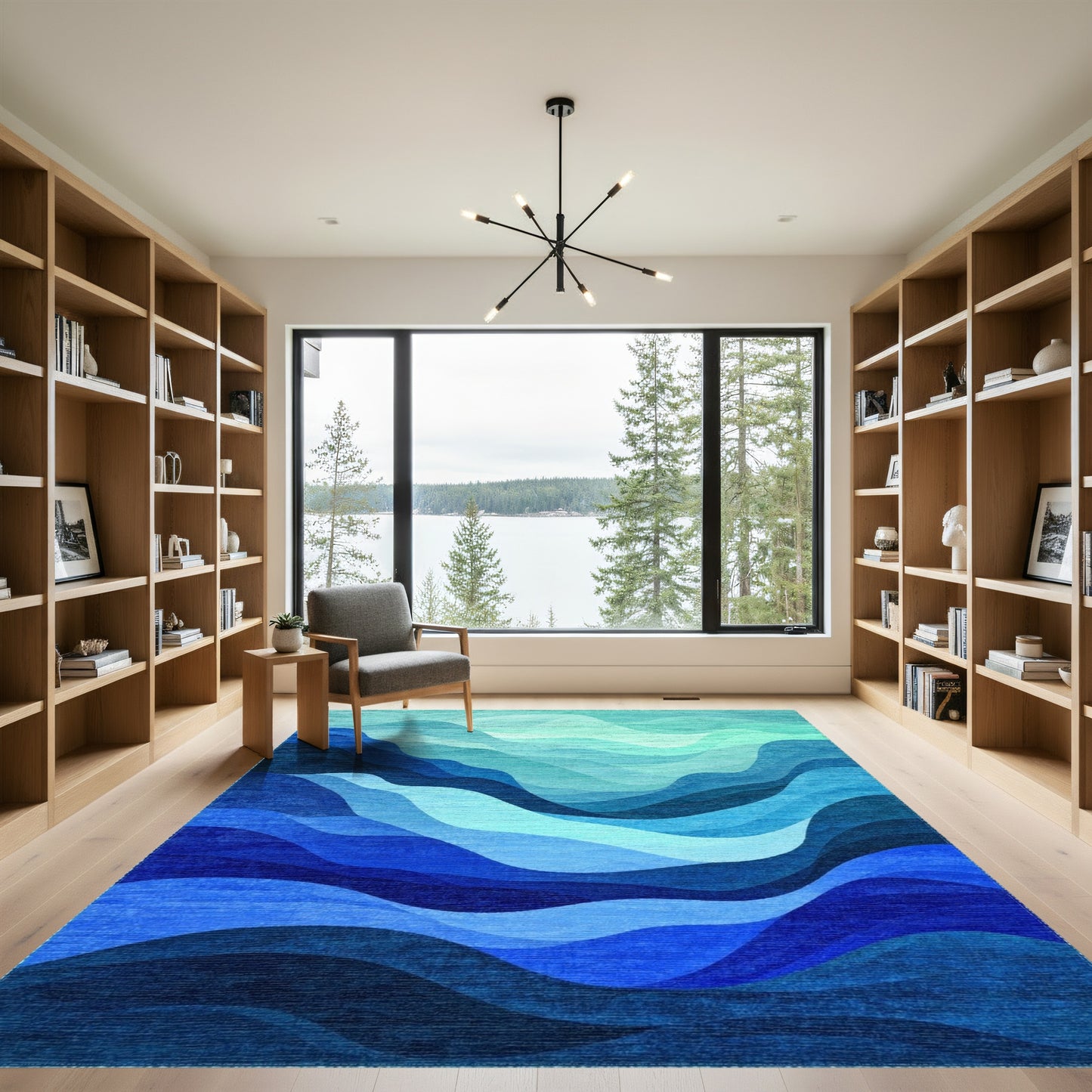 Teal Blue Layered Wave Rug