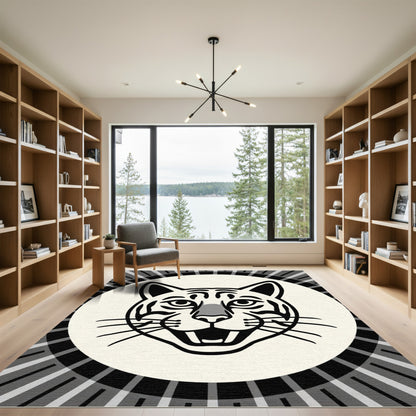 Black White Tiger Sunburst Rug