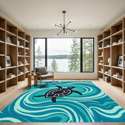 Deep Blue Turtle Ocean Swirl Rug