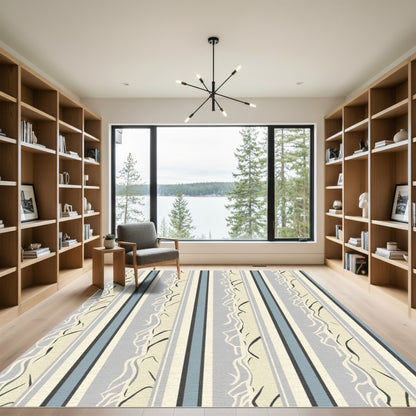Cream Beige Gray Abstract Stripe Rug