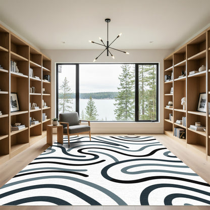Cool Blue Swirling Lines Rug