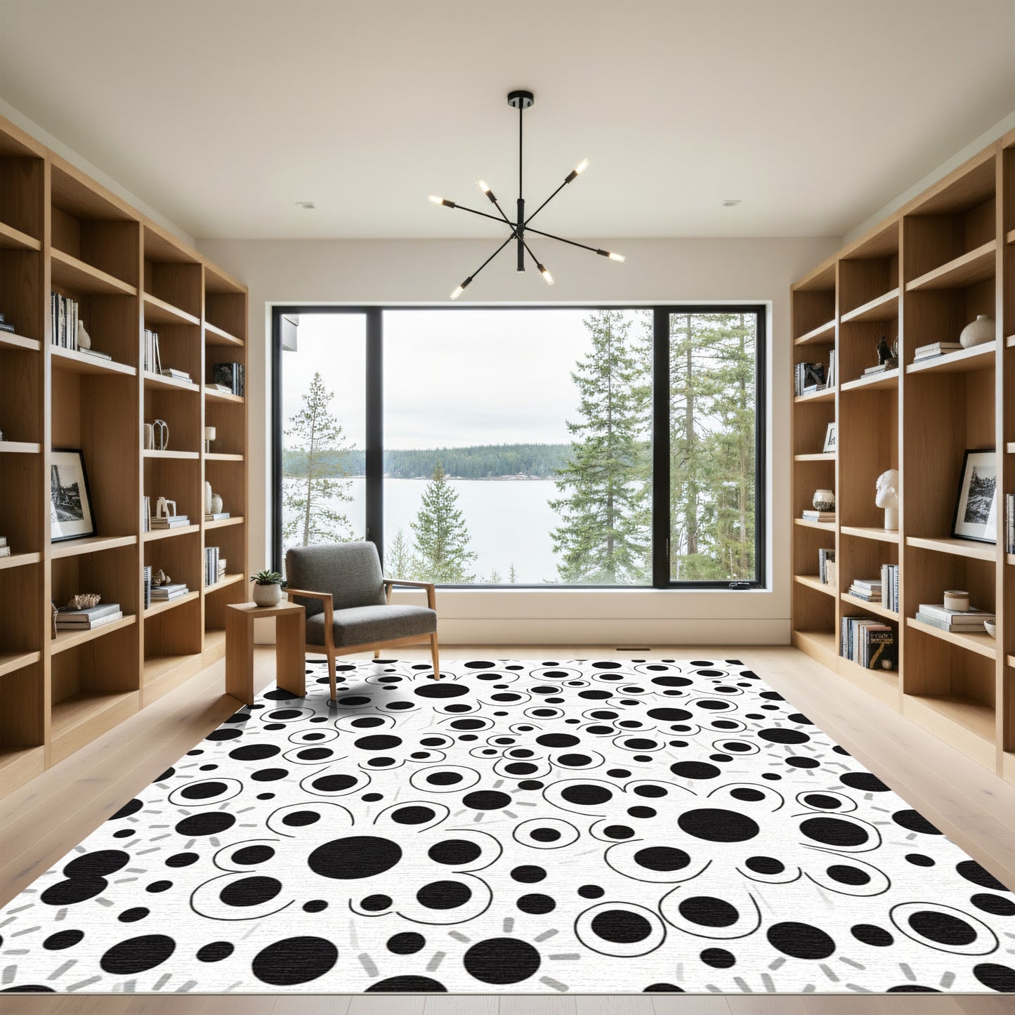 Abstract Black White Floral Scatter Rug