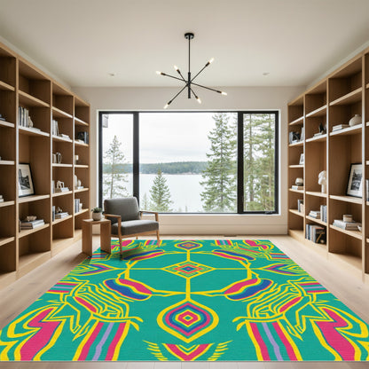 Vibrant Teal Geometric Medallion Rug