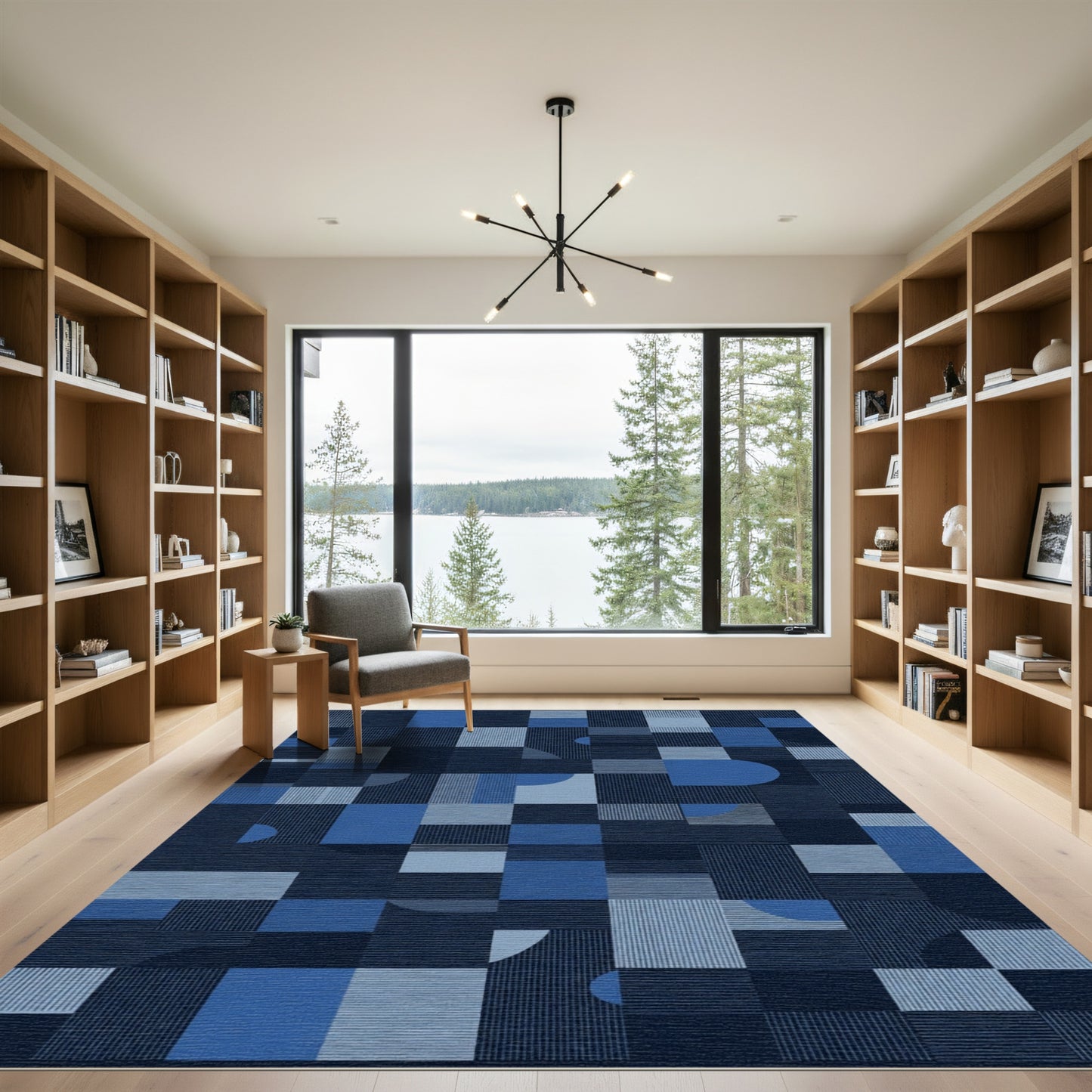 Modern Blue Geometric Abstract Rug
