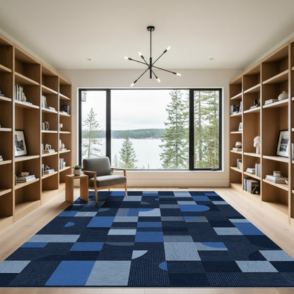 Modern Blue Geometric Abstract Rug