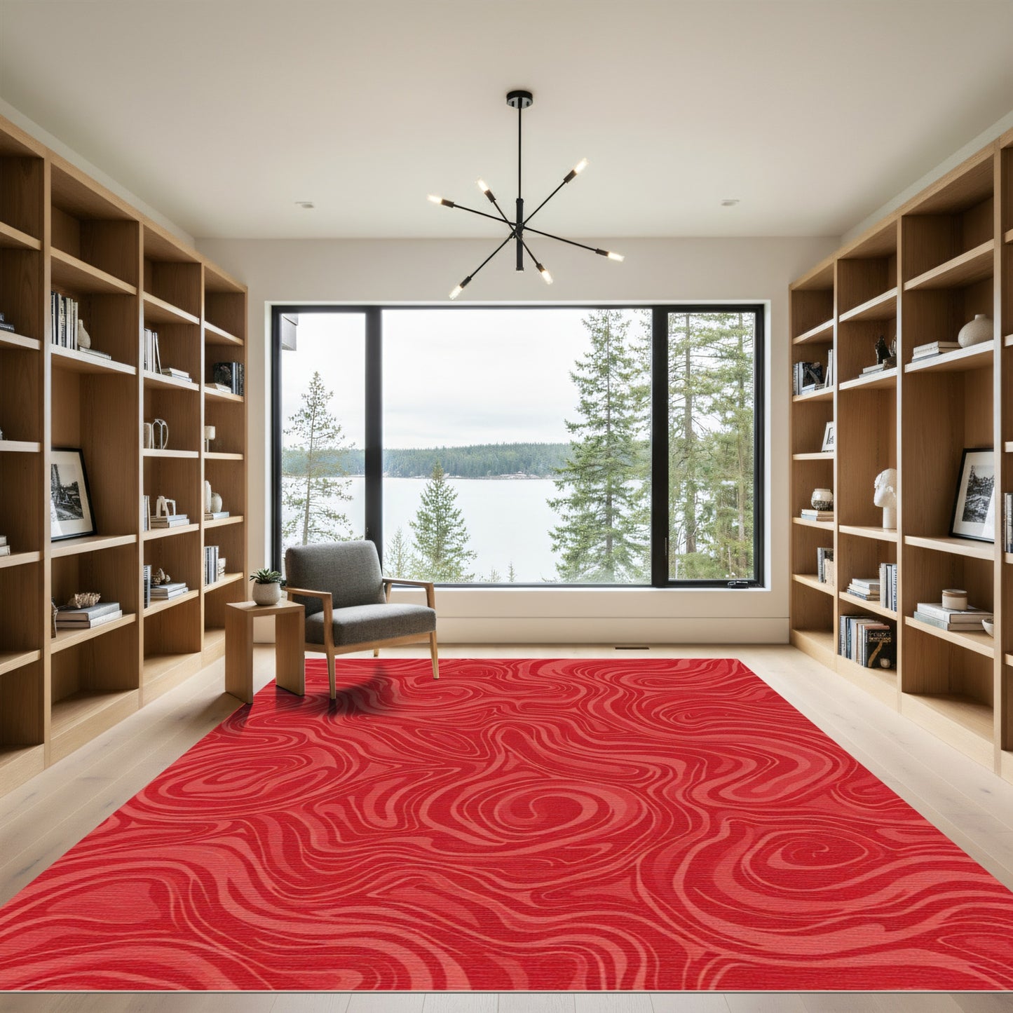 Crimson Swirl Marble Abstract Art Rug