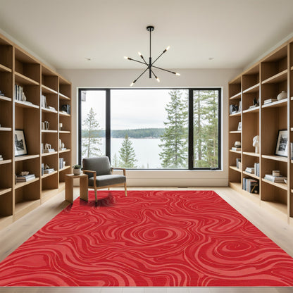 Crimson Swirl Marble Abstract Art Rug