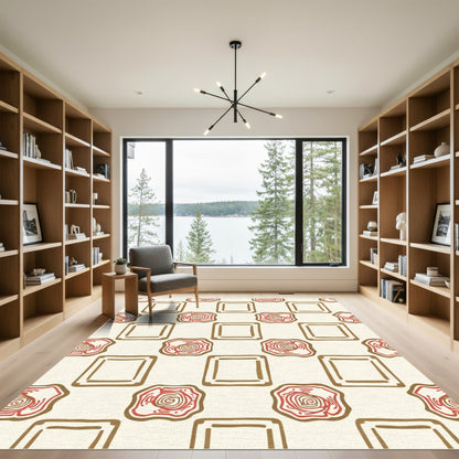 Cream and Red Square Rose Collage Rug