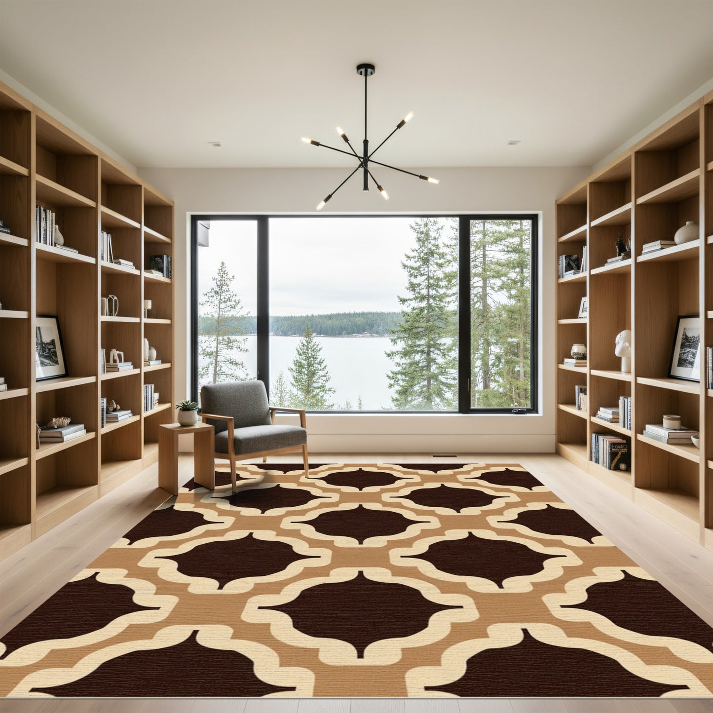 Warm Neutral Trellis Geometric Pattern Rug