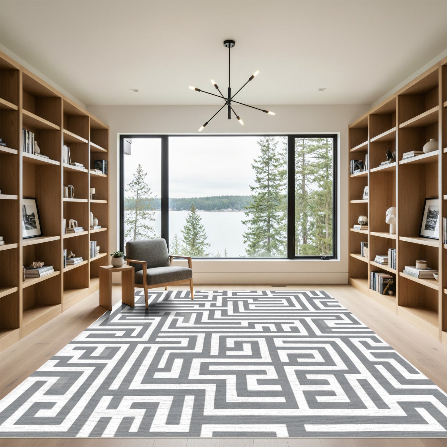 Gray White Maze Graphic Rug