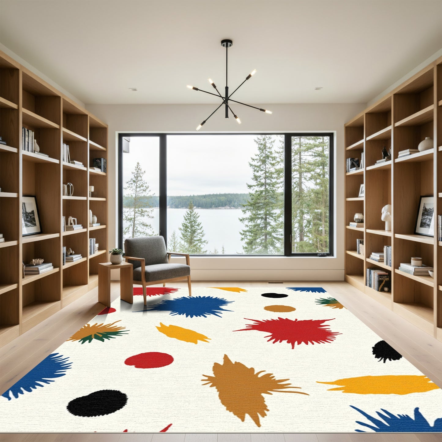 Abstract Splatter Red Blue Gold Rug