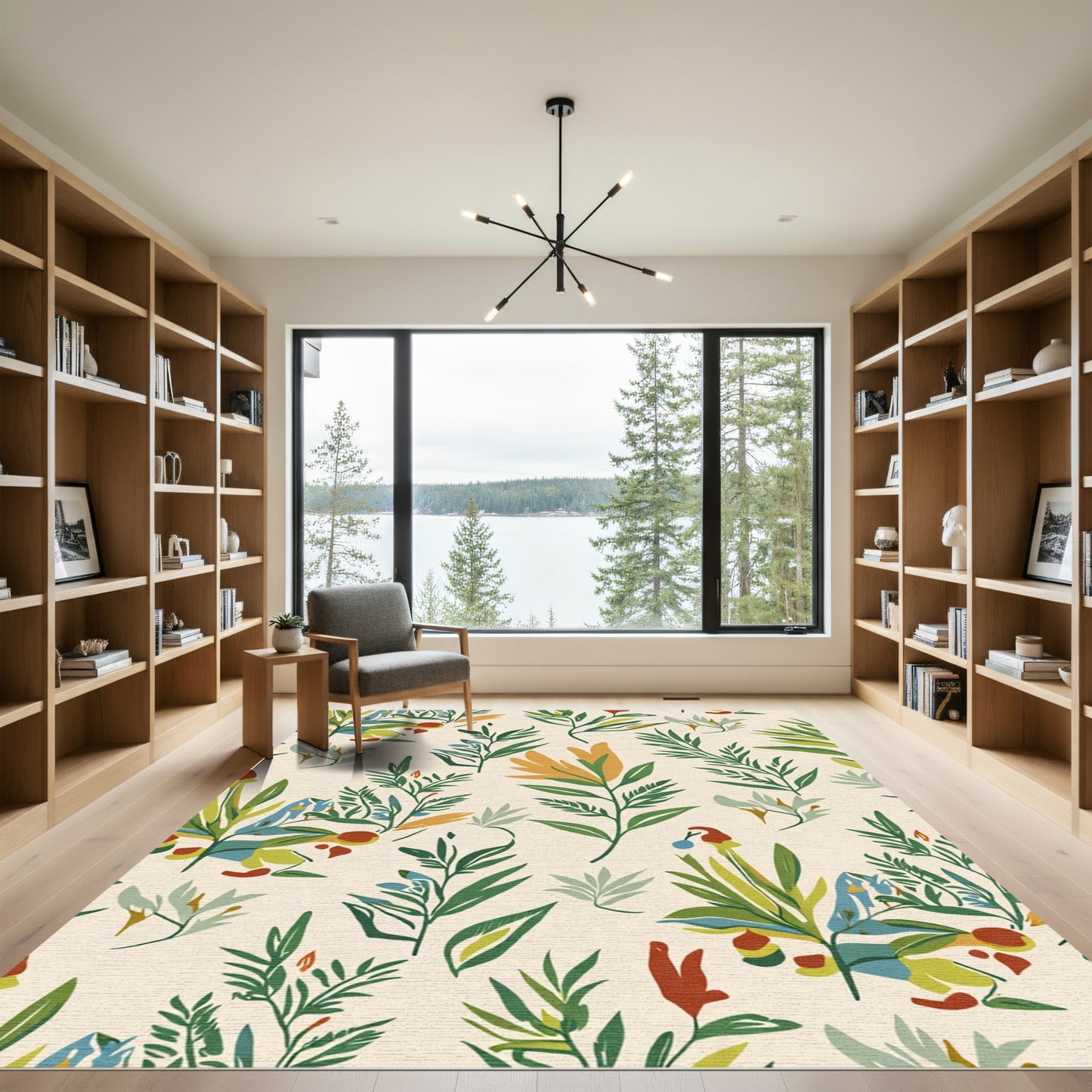 Earthy Green Yellow Floral Botanical Rug