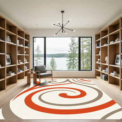 Crimson Grey Swirl Abstract Rug