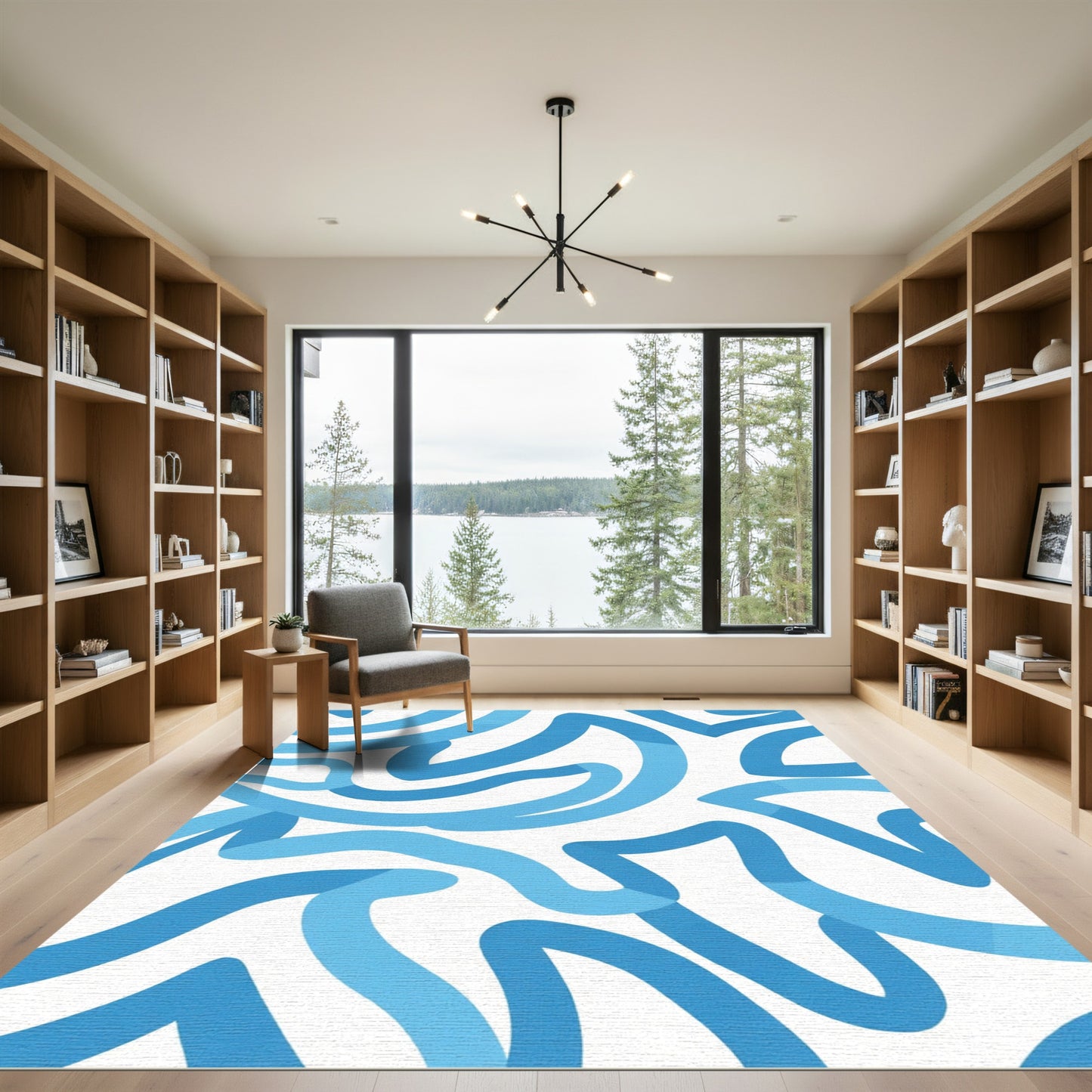 Abstract Blue Swirl Organic Flow Rug