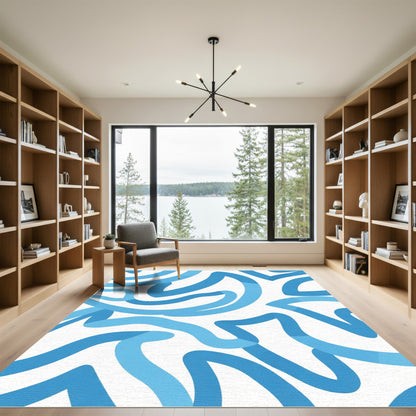 Abstract Blue Swirl Organic Flow Rug