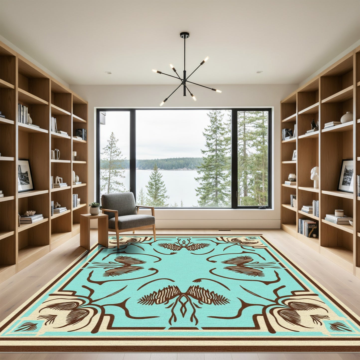 Cyan Floral Medallion Brown And Cream Rug