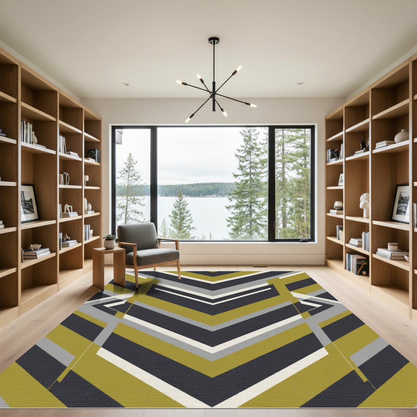 Geometric Olive and Gray Chevron Rug