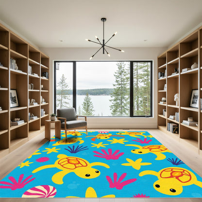 Bright Yellow Turtle Ocean Scene Rug